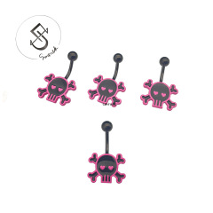 SMTNEK copper baked paint oil pink skull navel ring belly ring for girls dark stainless steel piercing jewelry
