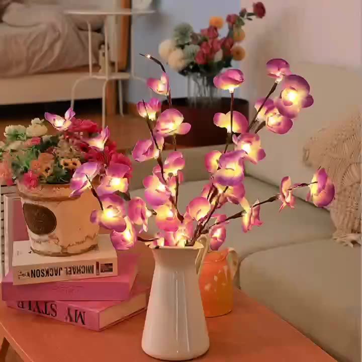 Luces creativas de 20 LED con forma de ramas de orquídeas y mariposas artificiales para decoración navideña y festiva del hogar y dormitorio, luces decorativas, luces de hadas.