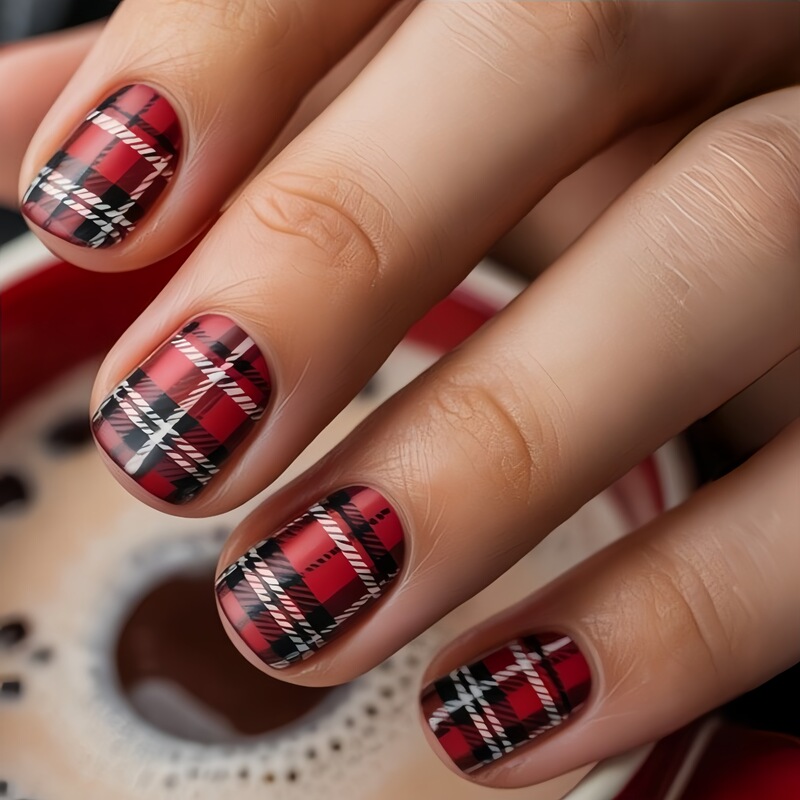 Black Striped Cute Sweet Short European Square Oil Painting Style Gentle Small Flower Fashion Brightening Fake Nails Finished Product