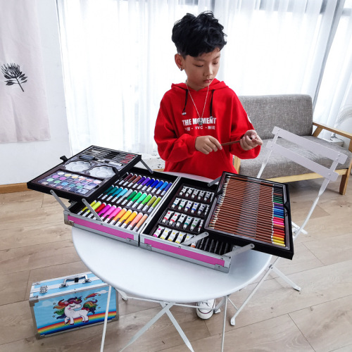 200PC Painting Set Children's Painting Tools Set Student Wax Crayon Watercolor Pen Set Children's Day Gift Box 
