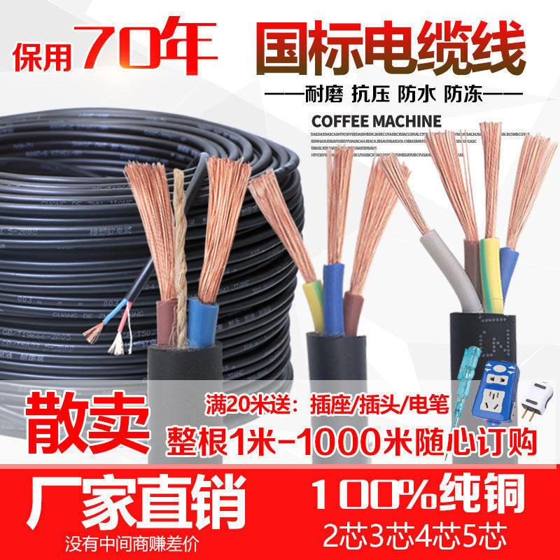 珠江ケーブル線国標純銅芯電線凍結防止コードRVV両芯三相電源線1/2.5/6平方|undefined