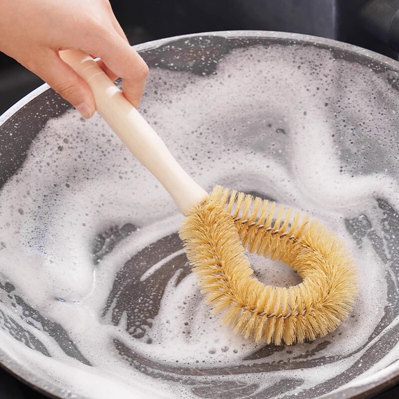 Wooden Handle Bristle Pot Brush, Pig Hair Brush, Hanging Cleaning Brush, Home Cleaning Brush, Decontamination Brush, Kitchen Pot Washing Brush