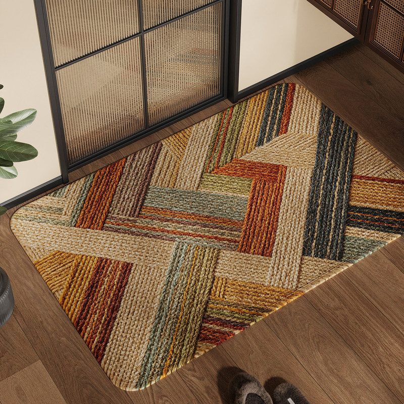 Retro-Style Floor Mat, Bathroom Water-Absorbent, Quick-Drying, Non-Slip Foot Mat, High-End Toilet and Bathroom Imitation Linen Woven Carpet Retro-Style Floor Mat, Bathroom Water-Absorbent, Quick-Drying, Non-Slip Foot Mat, High-End Toilet and Bathroom Imitation Linen Woven Carpet