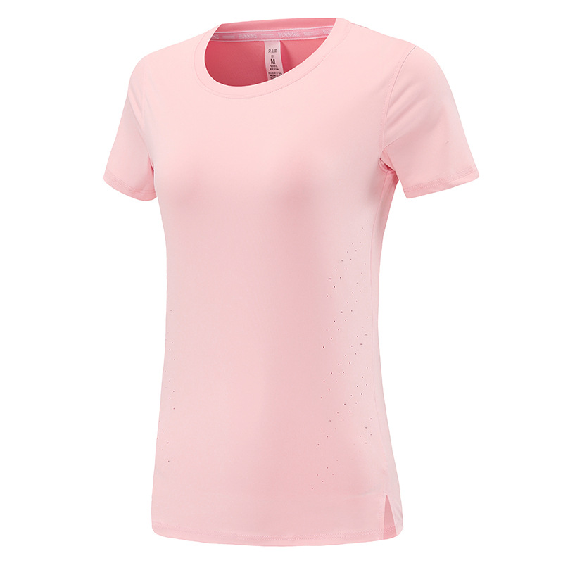 Comercio exterior transfronterizo de Europa y América al aire libre ropa de secado rápido de mangas cortas de mujer blusa transpirable ligera suelta delgada camiseta de yoga de cuello redondo