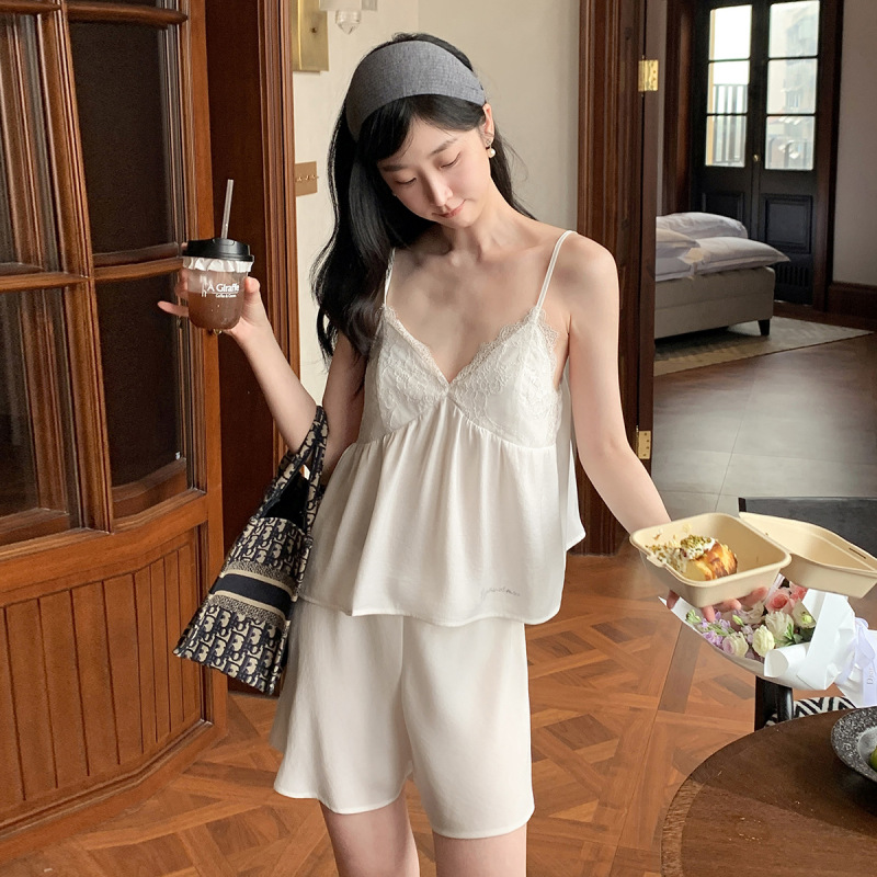 2026 New Style Pure Desire Sexy Summer Ice Silk Pajamas for Women, Camisole Style Shorts Loungewear Set New Model