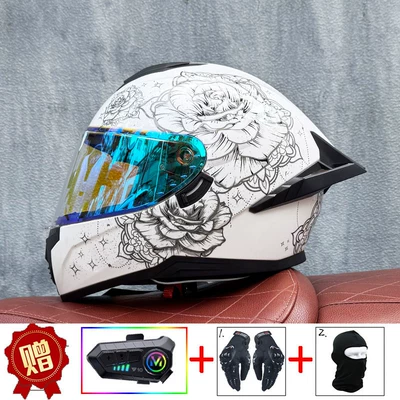 Motosiklet kaskı (dəbilqə) 3C Certification - blooming-symphony-blue-night-vision-compatible-y10-soft-microphone-includes-clear-lens-s