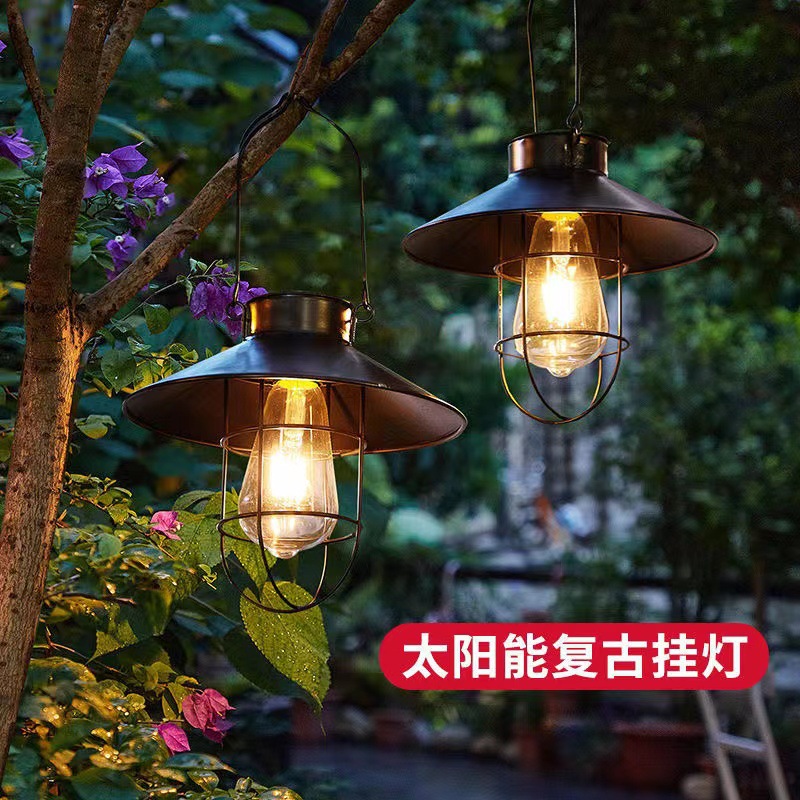 太陽エネルギー屋外庭灯レトロ鉄芸タングステン灯花園キャンプベランダ吊り灯雰囲気装飾小夜灯