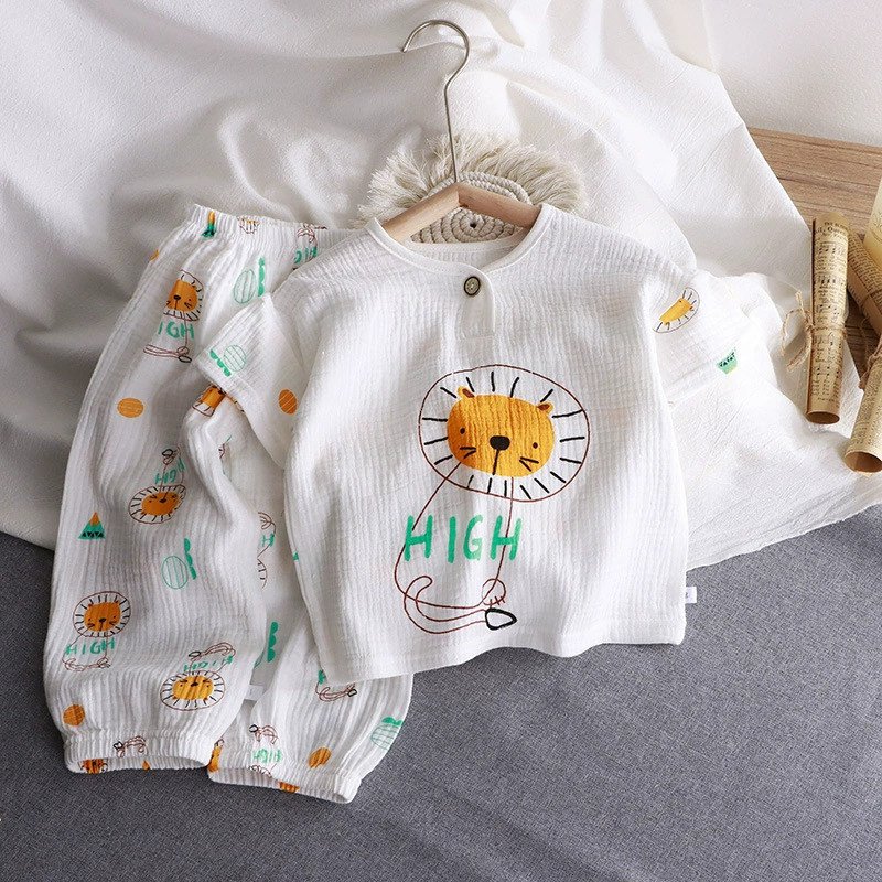 Children's summer thin set for boys, cotton gauze pijama, children's clothing