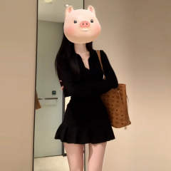 2025新款御姐风黑色连衣裙子女早秋季修身包臀裙辣妹短裙套装女装