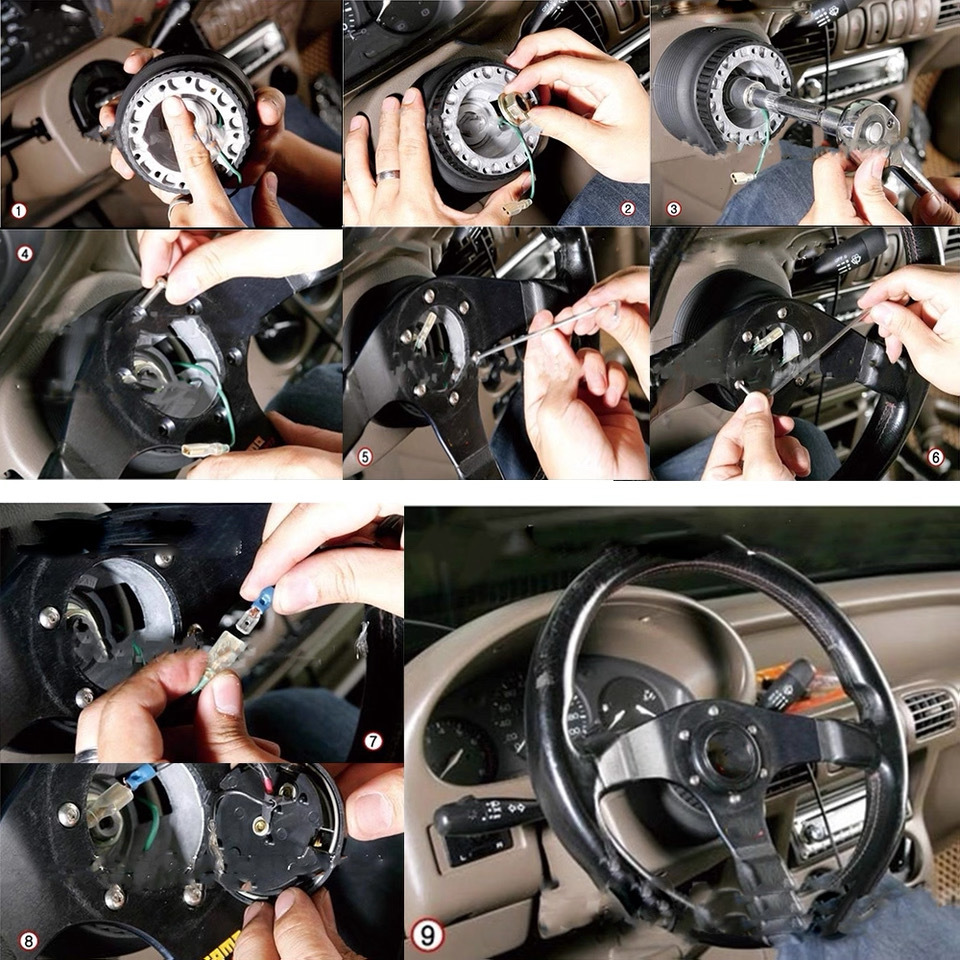 14inch Modified genuine leather car steering wheel V1 flat double-line 5mm thickened bracket drift racing steering wheel