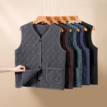2024秋冬中老棉男士保暖马甲三层加厚夹棉防寒坎肩V领单排扣口袋