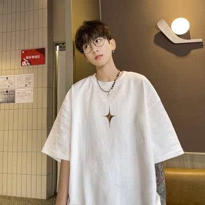 Marca de moda Otoño hombres de manga corta Camiseta de algodón de los hombres cuello redondo más tamaño de grasa suelta de manga corta azul oscuro 5 image 13