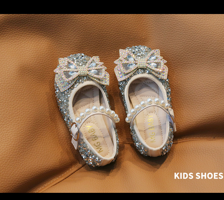 Chaussures princesse en cristal pour filles, édition coréenne, printemps et automne, avec nœud pour bébé, unique, mode, diamant brillant, 2024_voghion.com