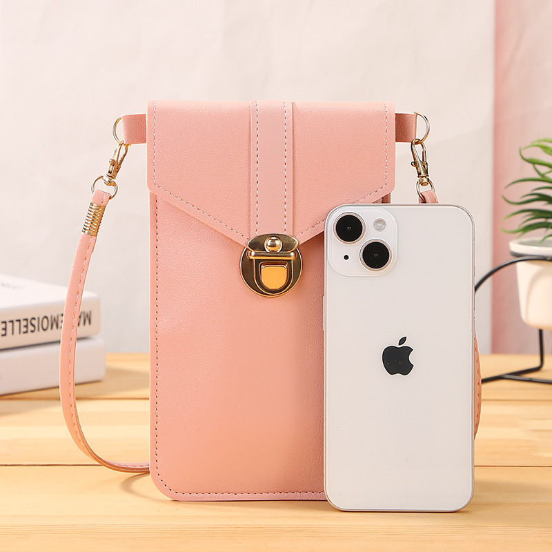 Women's Bag Thin Trendy Lock Crossbody Mobile Phone Bag Touch Screen Mobile Phone Wallet Female Retro Student Buckle Small Wallet