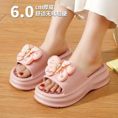 女性が外で履くための新しいスタイルのスリッパ 5cm 厚底リボンネットレッドファッション滑り止め多用途滑り止めと防臭