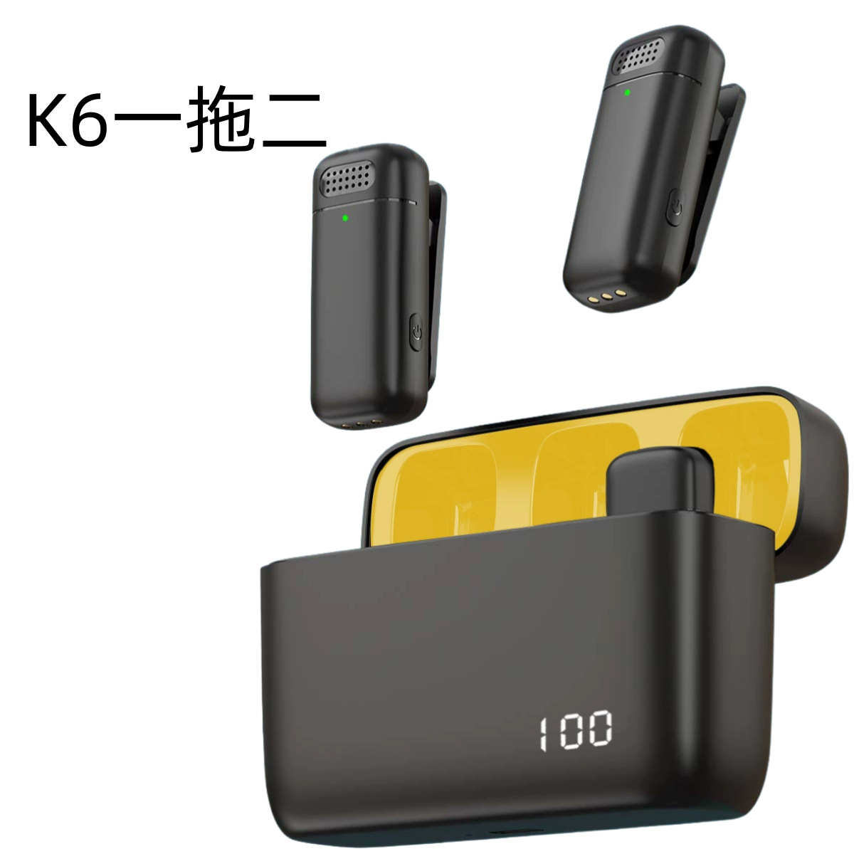K6 micrófono inalámbrico de collar, explosión transfronteriza, un micrófono de arrastre y dos micrófonos, visualización digital al aire libre, micrófono de collar de reducción de ruido