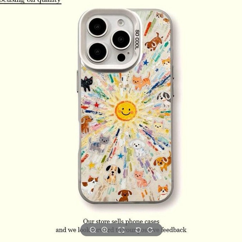 Graffiti Cat and Dog Sun Phone Case Suitable for iPhone 17 Pro Max Apple 16 Full Cover Anti-Fall Protective Case Wholesale