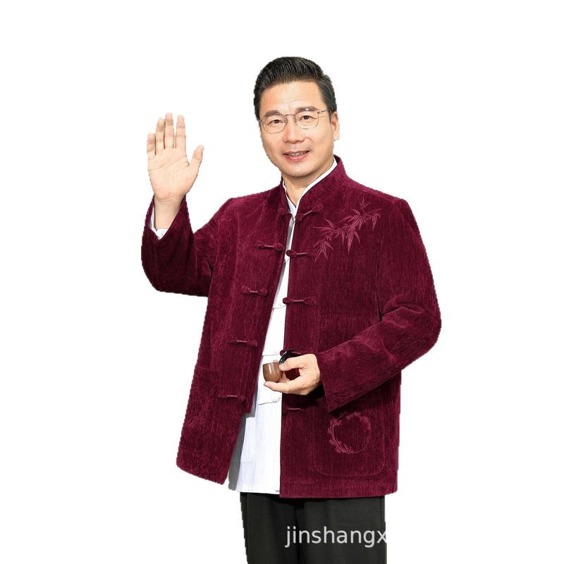 唐装秋季夹克老年刺绣长袖唐装夹克套装高品质休闲爸爸装老人衣服|undefined