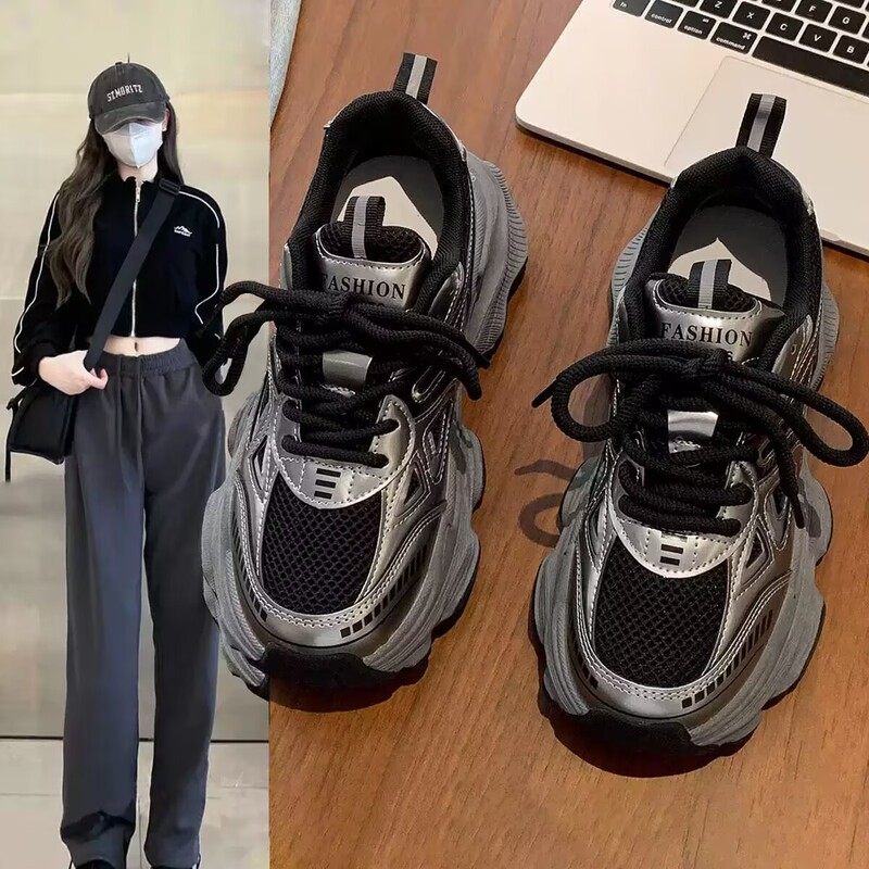 Torre Shoes Women's 2025 New Explosions Spring and Summer Black Shoes Joker Platform Thick Bottom Increased Casual sneaker
