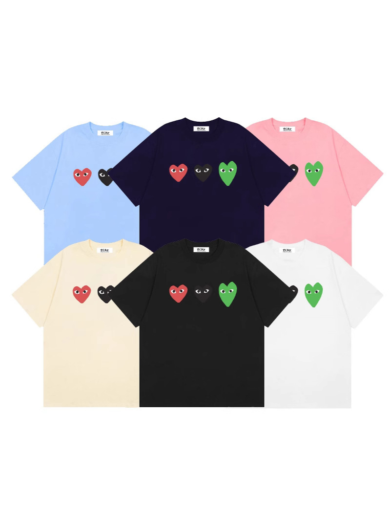 2025년 여름 Comme des Garcons 새로운 Chuanjiu 러브 레터 프린트 풀오버 반팔 남성 및 여성