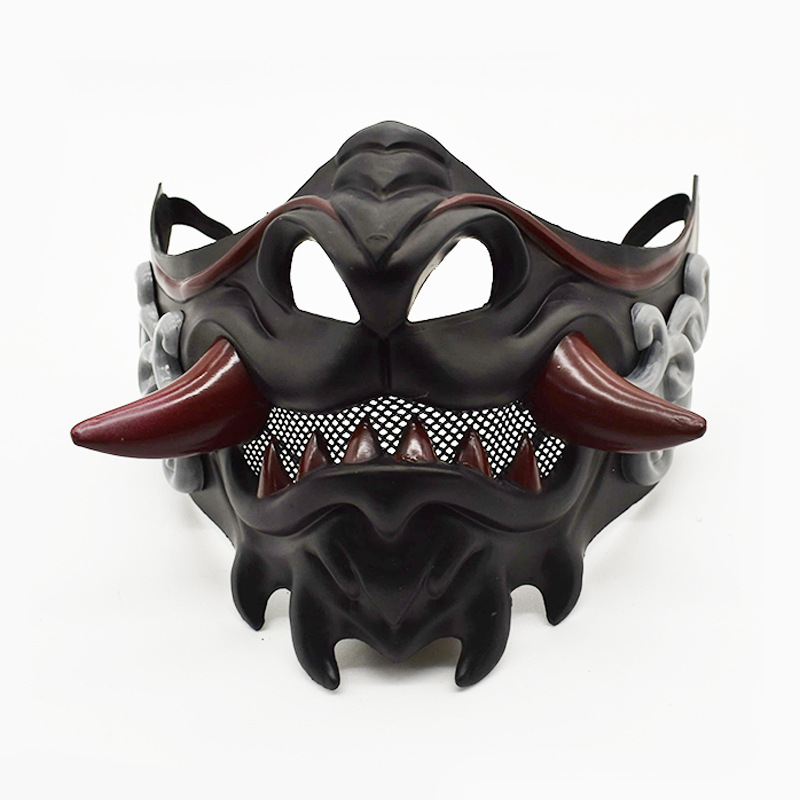 Cross-Border Halloween Akono Wolf Tooth Demon Black Warrior Mask Japanese and Korean Series Costume Dress up Mask Wholesale