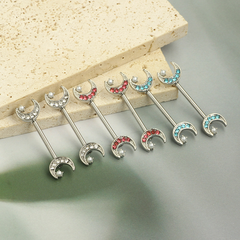 Blue Chrysanthemum Star Moon Nipple Ring Stainless Steel Symmetrical Piercing Jewelry for Women detail image 7