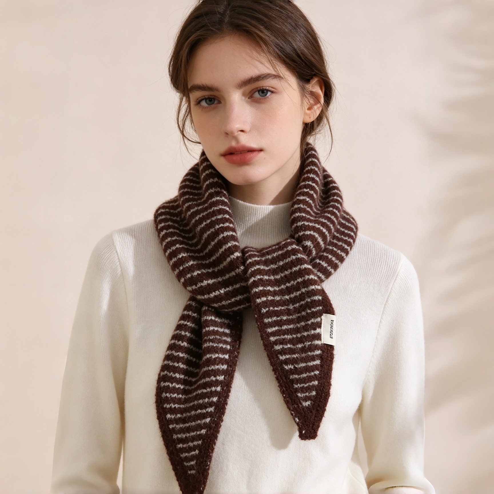 Unisex color-blocked striped wool blend scarf, autumn and winter design, knitted shawl, casual and warm neck warmer, trendy