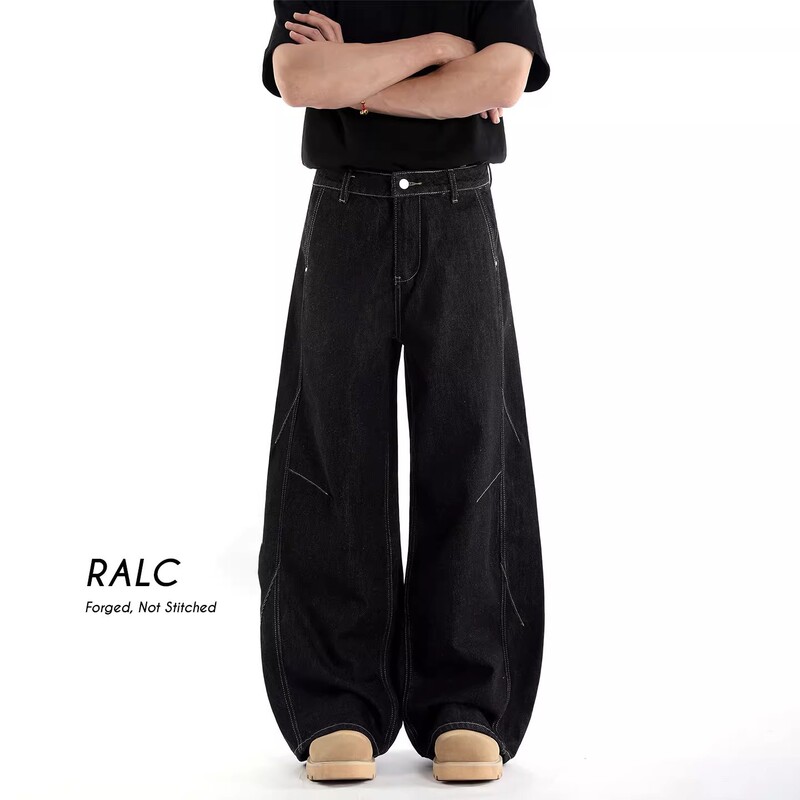Ralc American Retro Denim Original Color Loose Wide-Leg Jeans Unisex Black Long Pants High-End Casual Pants Ralc American Retro Denim Original Color Loose Wide-Leg Jeans Unisex Black Long Pants High-End Casual Pants