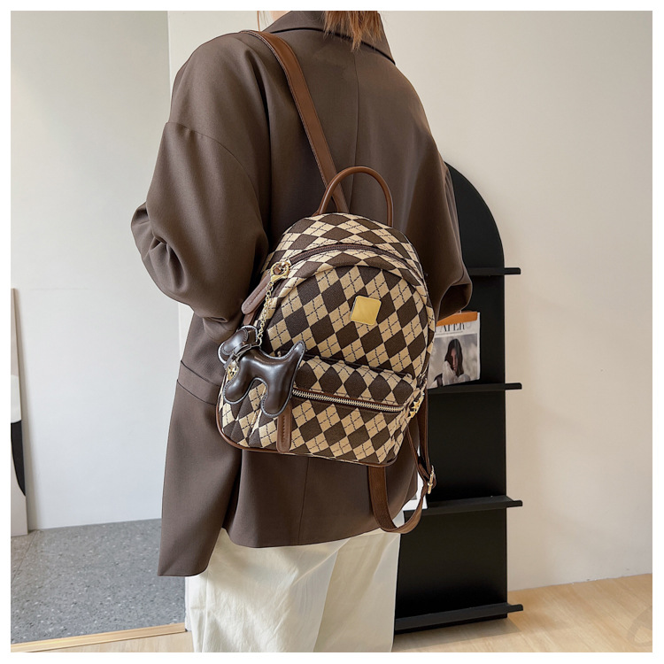 Retro Contrast Color Plaid Trendy Fashion Backpack display picture 3