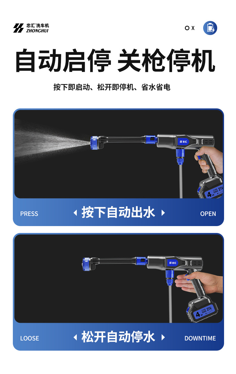Carefully Selected Wireless High-Pressure Car Wash Water Gun, High-Power Car Wash Machine, Household Lithium Battery Portable Multi-Function Set Wholesale