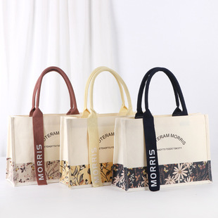 High-End Thickeneded Ribbon Canvas Tote Bag Corporate Advertising Canvas Bag National Style Custom Yoga Tote Bag Customization