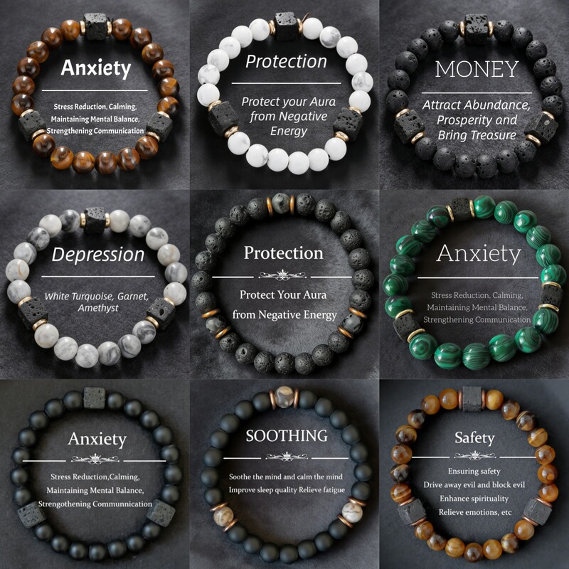 Temu Xiyin Tk Amazon Cross-Border Bracelet Volcanic Stone Cube Tiger Eye Stone Obsidian Combination Bracelet in Stock Wholesale