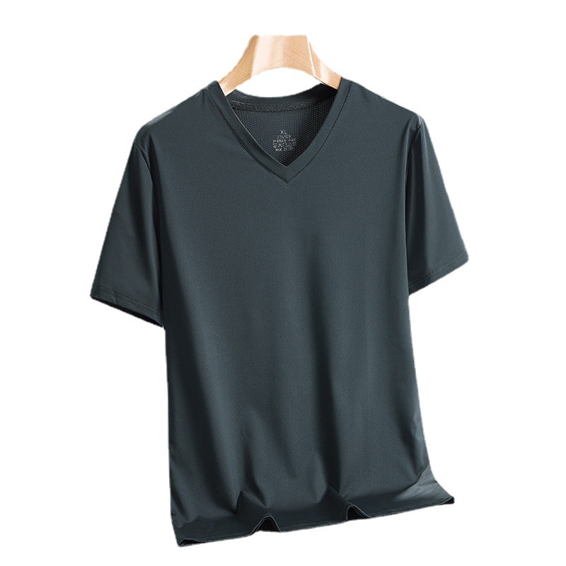 Vale la pena acquistare una scollatura a cuore di pollo, maglietta a maniche corte in seta per pattinaggio sul ghiaccio per uomo, papà di mezza età estivo, scollo a V,_voghion.com