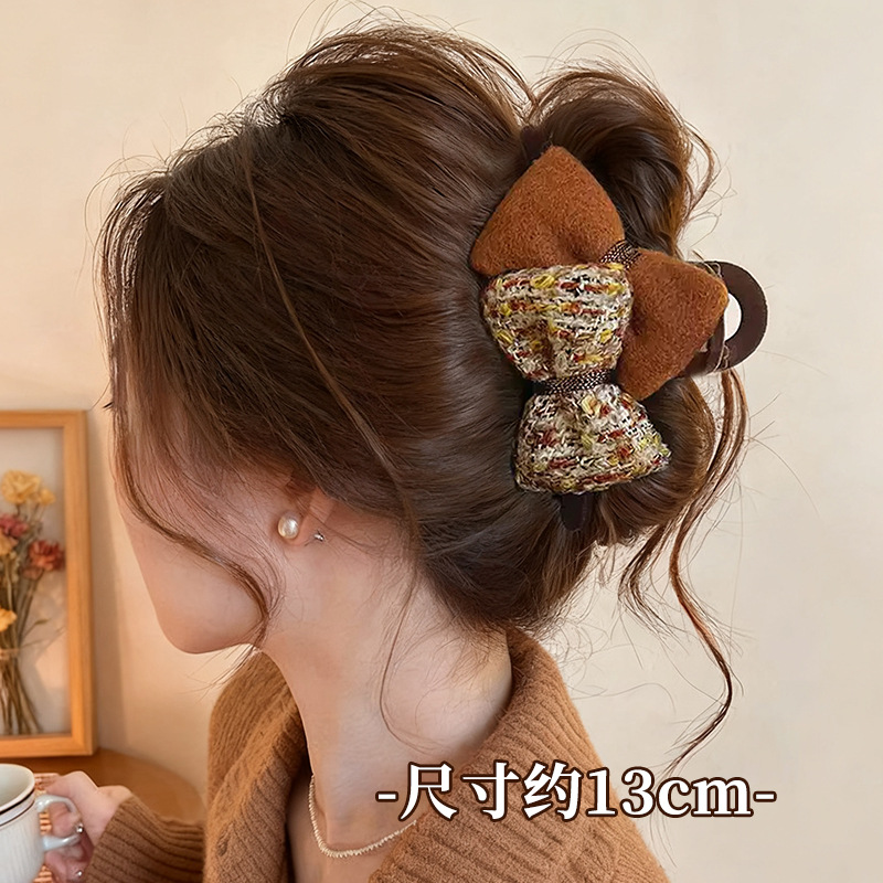 1#[caramel pumpkin] large ab face bow clip about 13cm