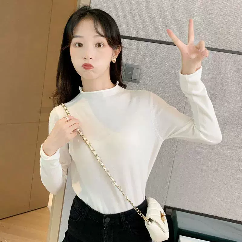 Осенний и зимний новый полувысокий воротник свитер большого размера нижний свитер женский свитер с длинными рукавами