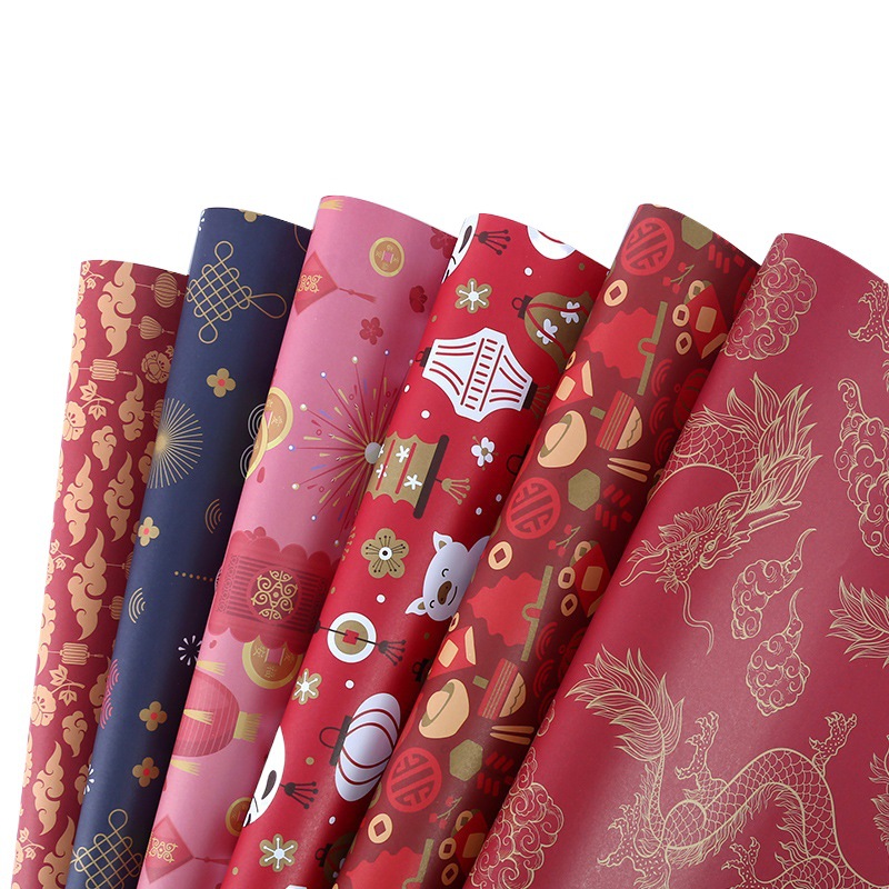 Papel de embalaje de estilo chino papel de regalo de boda rojo festivo Año Nuevo Festival de Primavera DIY papel de regalo