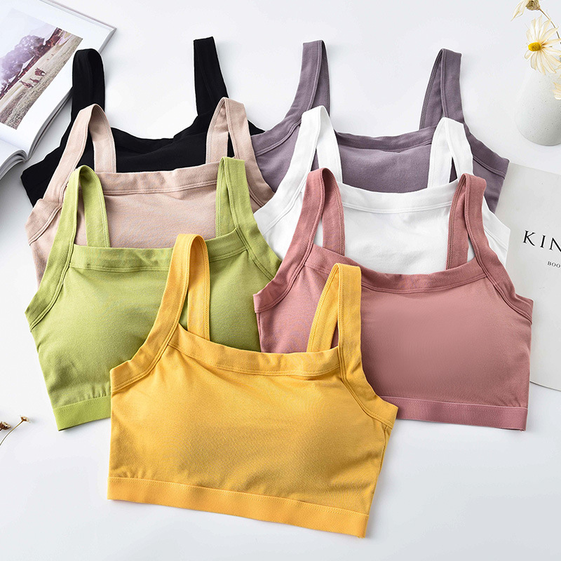 Thin Girl Student Cotton Simple Color Fixed Cup Sling Wrapped Chest Push-Up Tube Top Breathable Vest Style Intimates for Women
