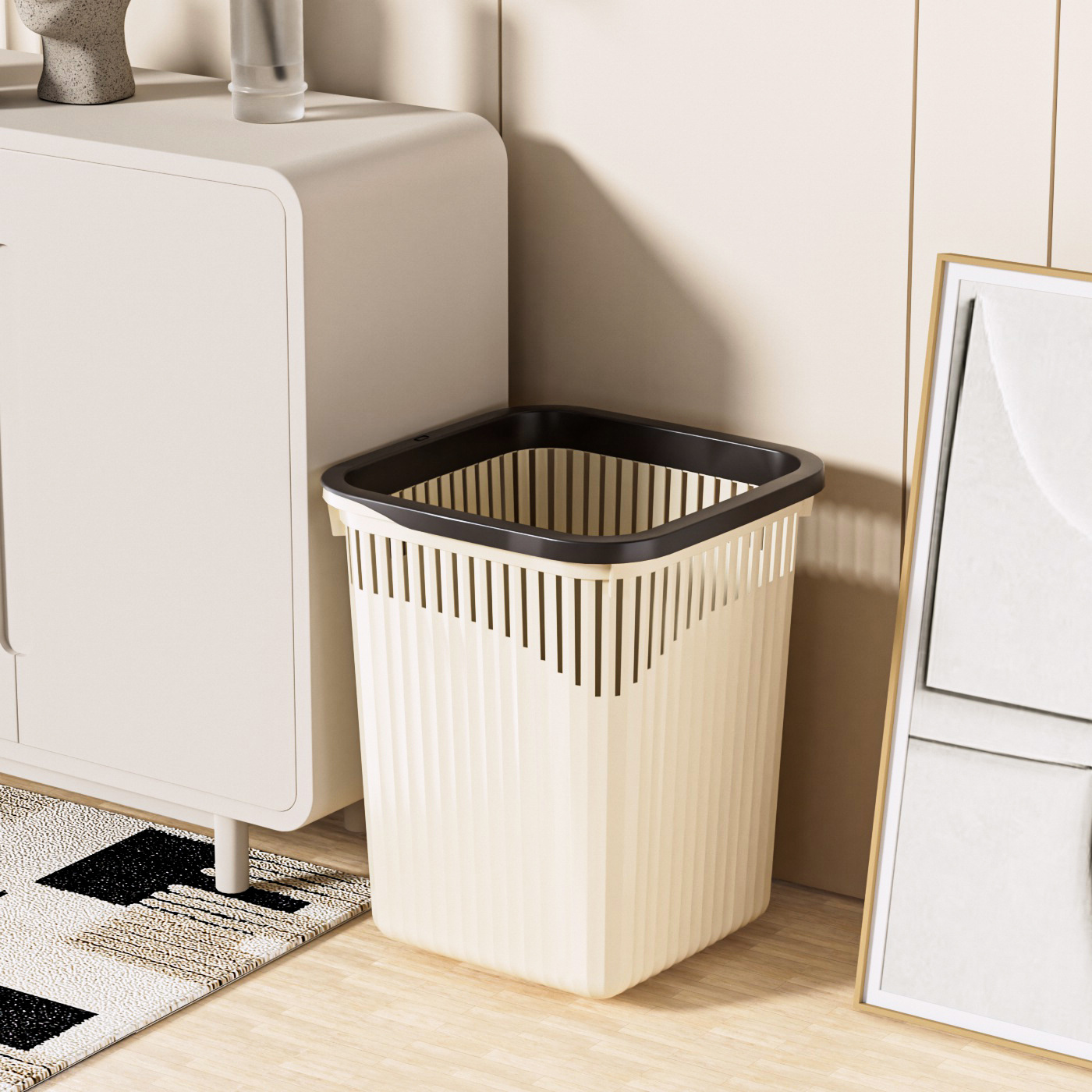 Bote de basura para uso doméstico, inodoro, estilo crema isn de alto valor, cocina, dormitorio, baño, bote de basura grande sin tapa