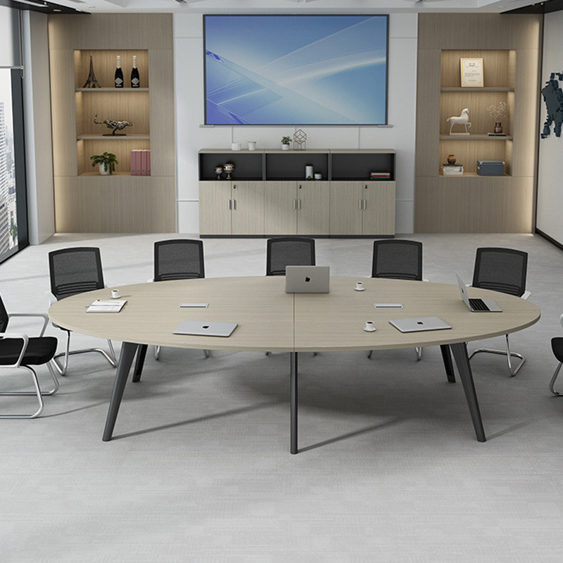 Mesa de reunión elíptica moderna simple larga con ranura de cable mesa de capacitación de sala de reuniones empresarial mesa y silla al por mayor