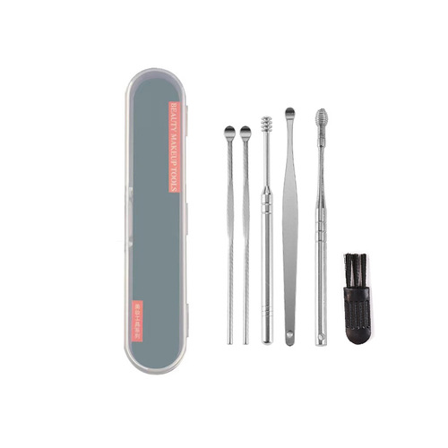 Stainless steel ear scoop ear cleaner spring double-head rotating ear scoop 6-piece ear picking tool set for home use