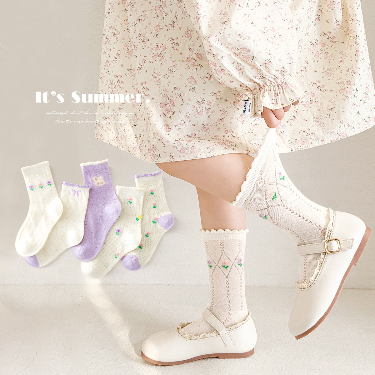 Girls Socks Summer Thin Class A Lolita Sweet Children's Socks Mesh Socks Spring and Summer Lace Mid-tube Cotton Socks