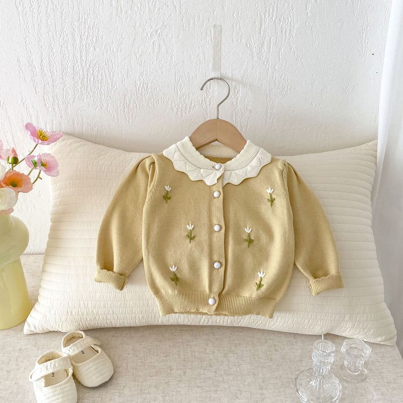 幼児セーターカーディガン 2025 秋の新作フリル襟女の赤ちゃん刺繍ジャケットセータートップ|undefined