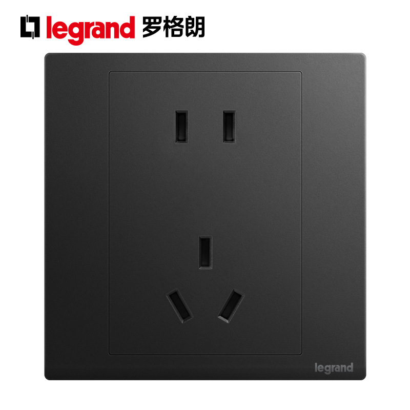 罗格朗开关插座朗淳碳素黑 二三插五孔86型家用墙壁暗装面板
