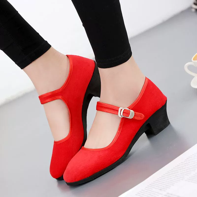 Тканевая обувь Old Beijing Женская обувь на высоком каблуке Черно-красная этническая танцевальная обувь Экзаменационная практика Замшевая обувь Yangko Tooling Shoes