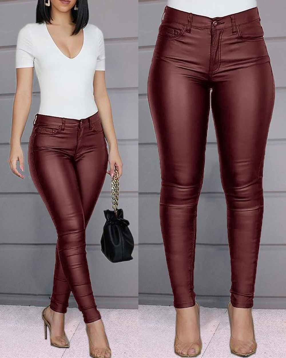 Women's Street Fashion Solid Color Full Length Zipper Skinny Pants display picture 3
