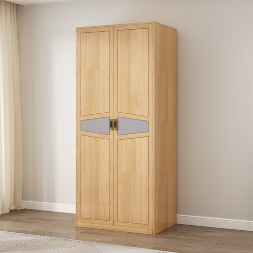 北欧实木衣柜现代简约对开门储物柜小户型两门三门衣柜卧室大衣橱