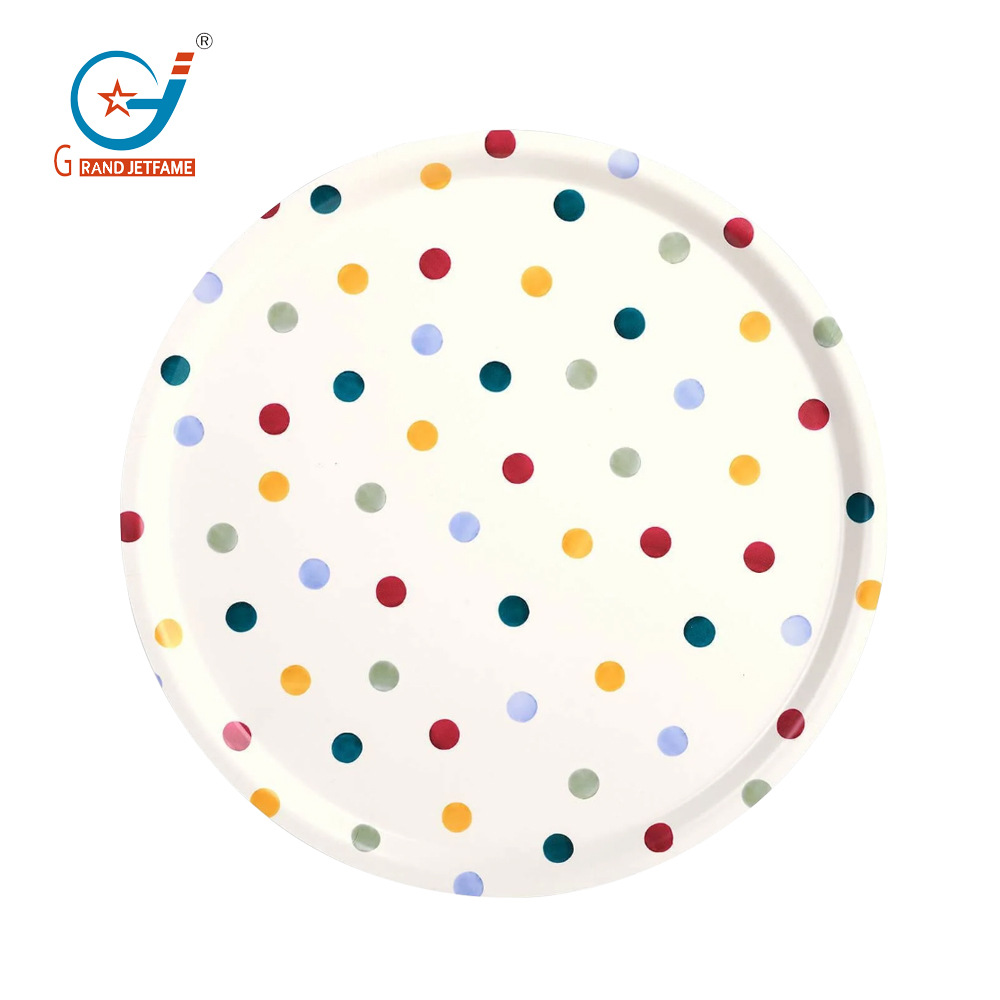 工厂直供圆形桦木金属镀锌锡仿古装饰托盘多场景百搭