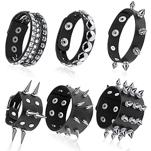 6-piece set of trendy cross-border fashion punk gothic skull studded vintage couple's leather PU bracelets