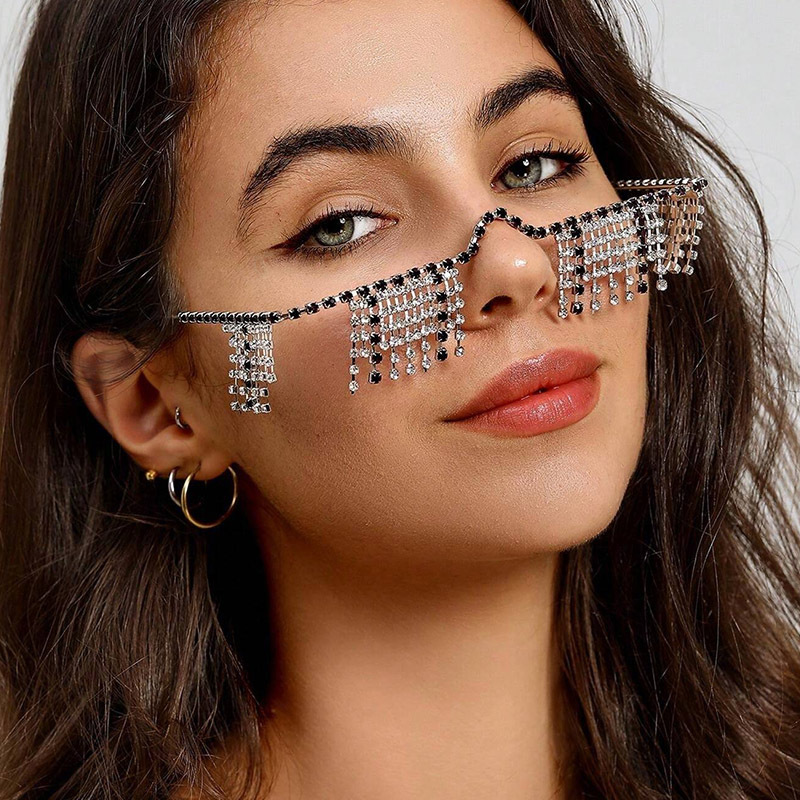 Marcos de gafas de moda europea y americana de alta calidad, joyas faciales de diamante, accesorios de hip-hop, marcos de gafas femeninas