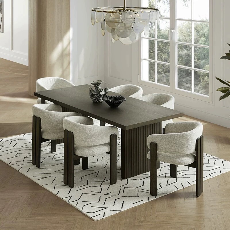 Nordic minimalist solid wood dining chair, wabi-sabi style, lambswool fabric leisure chair, designer chair for homestay and real estate sales office Nordic minimalist solid wood dining chair, wabi-sabi style, lambswool fabric leisure chair, designer chair for homestay and real estate sales office